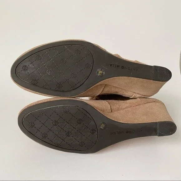 Antonio Melani Tan Suede Leather Wedge Bootie Womens size 7 Zipper Closure - Picture 16 of 16